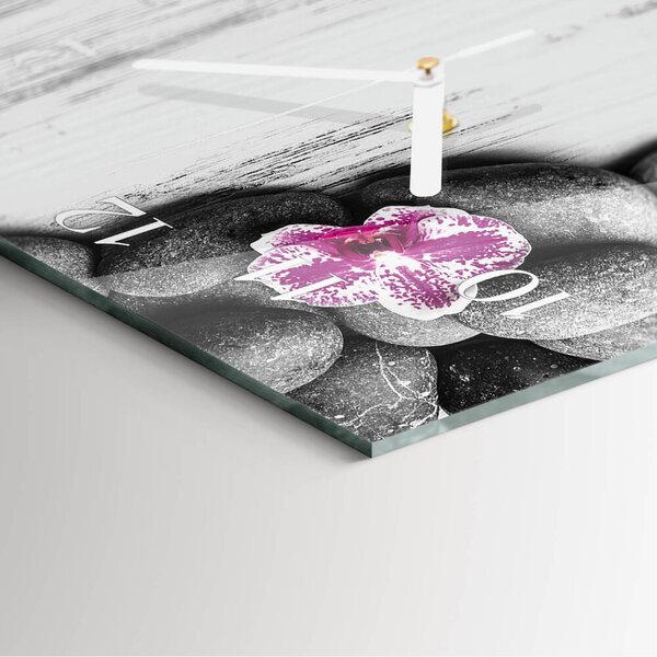 Skleněné hodiny vertikální Orchidejové kameny zsppb-30x60-00091131