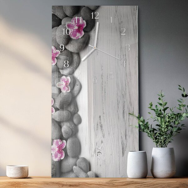Skleněné hodiny vertikální Orchidejové kameny zsppb-30x60-00091131
