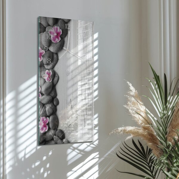 Skleněné hodiny vertikální Orchidejové kameny zsppb-30x60-00091131