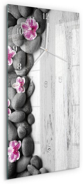 Skleněné hodiny vertikální Orchidejové kameny zsppb-30x60-00091131