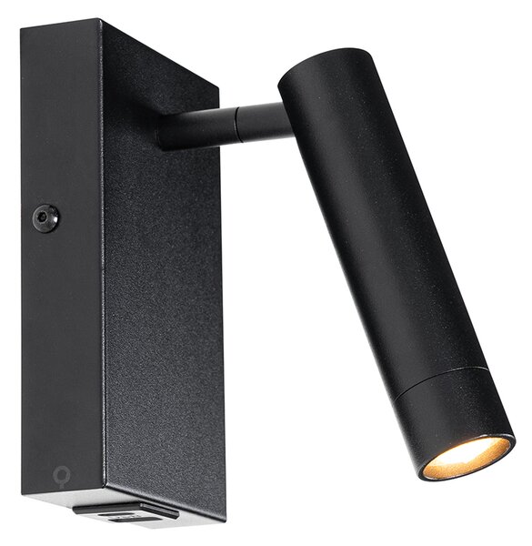 Moderní nástěnné svítidlo černé s nastavitelným USB - Croft