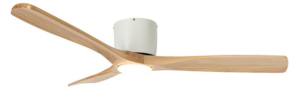 Stropní ventilátor bílý s dřevem 131,5 cm vč. LED stmívatelný s dálkovým ovládáním - Jerri