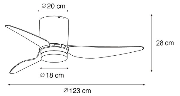Stropní ventilátor černý 123 cm vč. LED stmívatelný s dálkovým ovládáním - Patty
