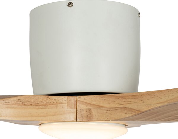 Stropní ventilátor bílý s dřevem 131,5 cm vč. LED stmívatelný s dálkovým ovládáním - Jerri