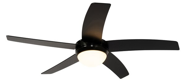 Chytrý stropní ventilátor černý s dřevěným potiskem 132 cm vč. LED stmívatelné s dálkovým ovládáním - Cool