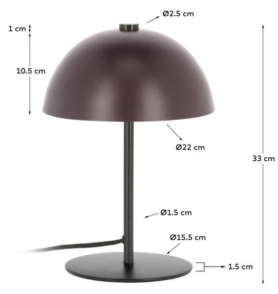 Vínově červená kovová stolní lampa Kave Home Aleyla