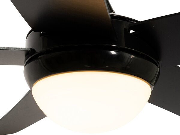 Chytrý stropní ventilátor černý s dřevěným potiskem 132 cm vč. LED stmívatelné s dálkovým ovládáním - Cool
