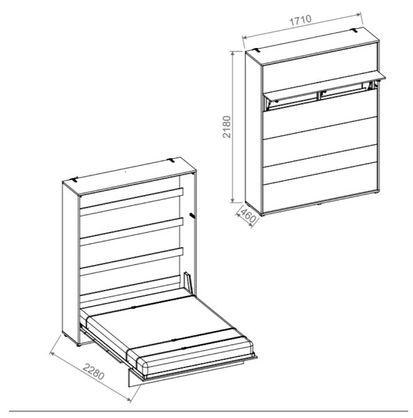 Sklápěcí postel BED CONCEPT 1 bílá/vysoký lesk, 160x200 cm