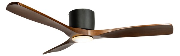 Stropní ventilátor černý s dřevem 131,5 cm vč. LED stmívatelný s dálkovým ovládáním - Jerri