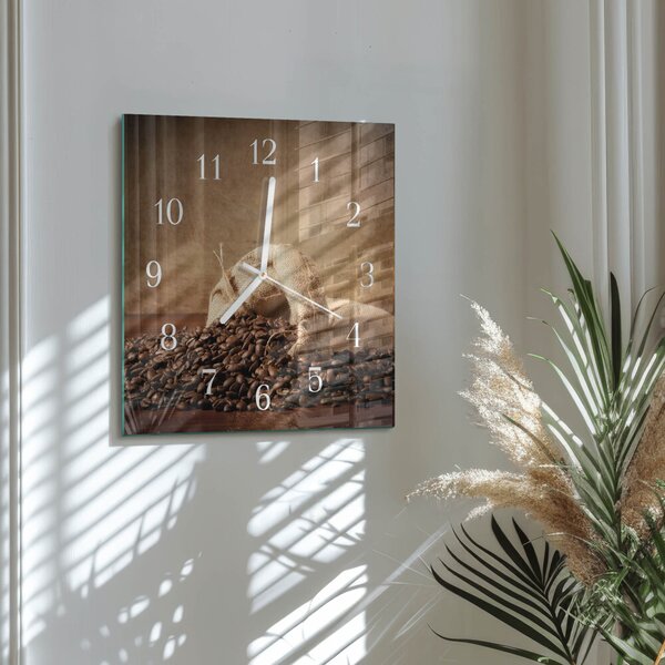 Skleněné hodiny Káva zskb-30x30-00091346