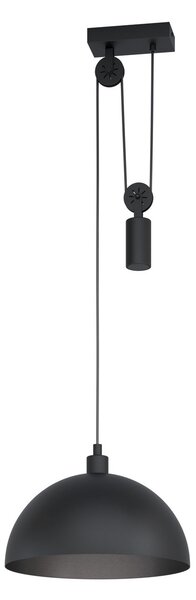 Eglo 43435 WINKWORTH 1 - Závěsný retro lustr s kladkou 1 x E27 , Ø 38cm (Závěsné svítidlo se závažím v černé barvě)