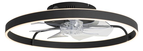 Stropní ventilátor černý 70 cm vč. LED stmívatelný s dálkovým ovládáním - Maddy