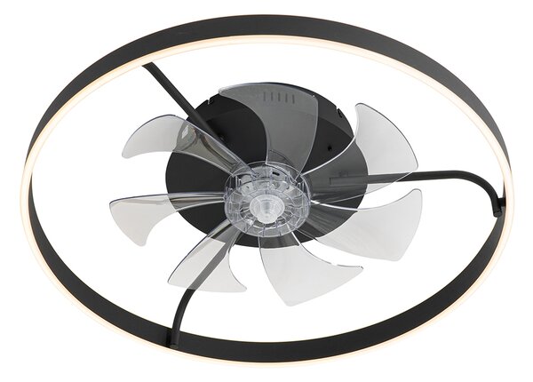 Stropní ventilátor černý 70 cm vč. LED stmívatelný s dálkovým ovládáním - Maddy