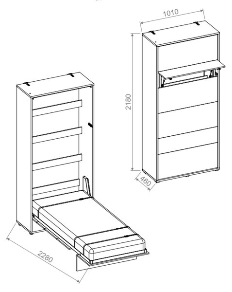 Sklápěcí postel BED CONCEPT 3 bílá, 90x200 cm