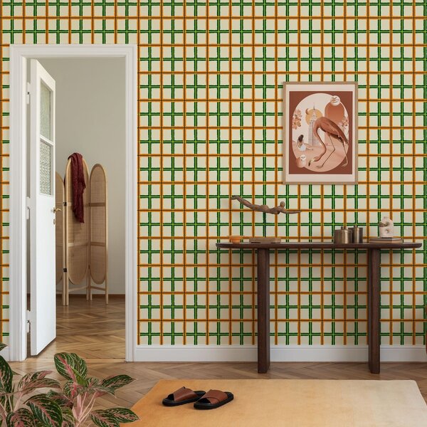 Tapety Výrazný kostkovaný vzor s oranžovými a zelenými čarami, Tapety abstraktní, a01267v3 : uwalls.cz