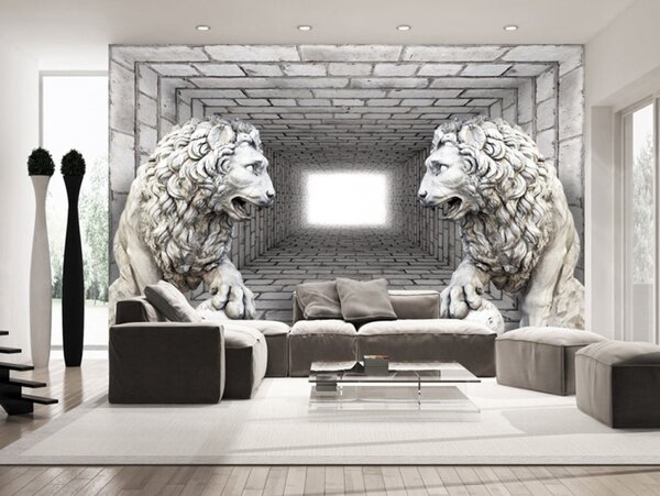 3D tapeta lví strážci White + lepidlo ZDARMA Velikost (šířka x výška): 200x140 cm
