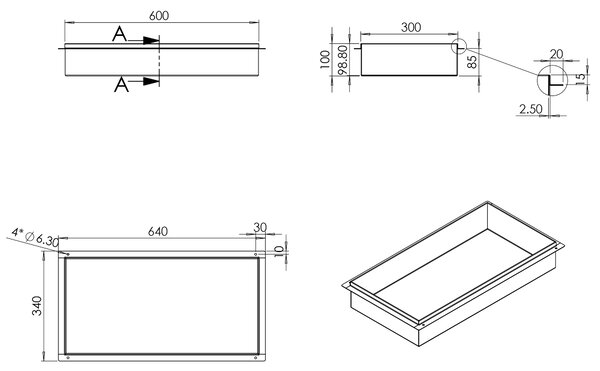 Zapuštěná police BS603010 - 60x30x10 cm - bez rámu - možnost volby barvy