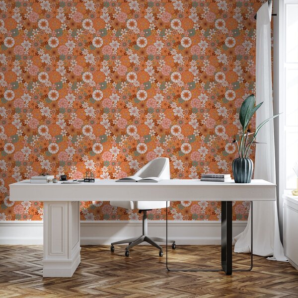 Tapety Zářivý květinový vzor v teplých oranžových odstínech, Tapety květiny, a01269v1 : uwalls.cz