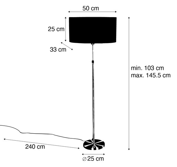 Stojací lampa černá s oválným lněným stínítkem bílým 50 cm - Parte