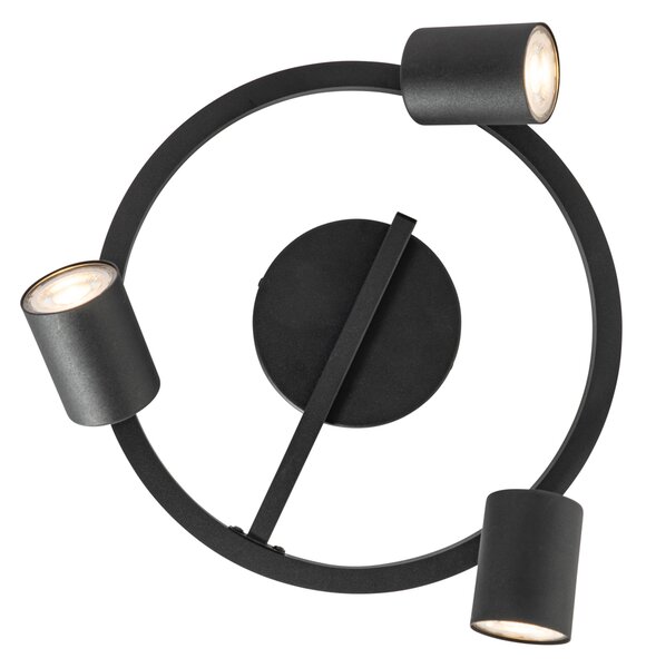 Stropní bodové svítidlo černé GU10 50mm 3-světelné kulaté vč. podsvícení a 3-cestného spínače - Back Up