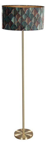 Stojací lampa mosazná s oválným sametovým stínidlem s designem listů 50 cm - Simplo