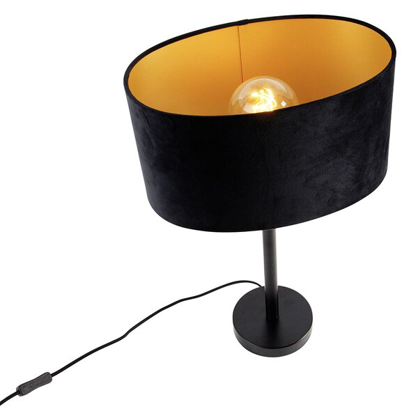 Stolní lampa černá s oválným sametovým stínítkem černým 35 cm - Simplo