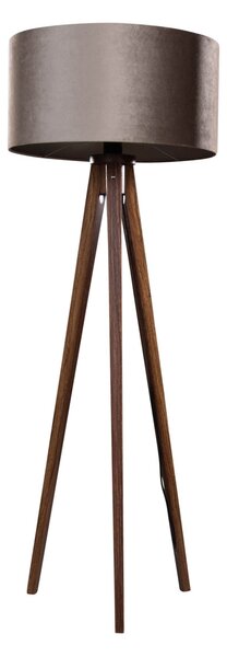 Stojací lampa na třech nohách z ořechového dřeva s taupe sametovým stínítkem 50 cm - Tripod Classic