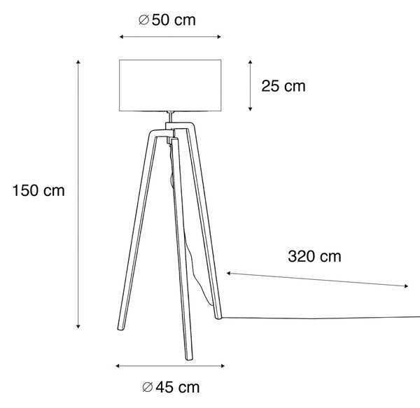 Stojací lampa černý stativ se stínidlem s motivem listů a zlatým interiérem 50 cm - Puros