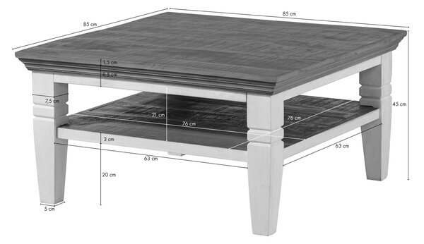 TOULOUSE Konferenční stolek mango 85x85x45 bíle lakovaný