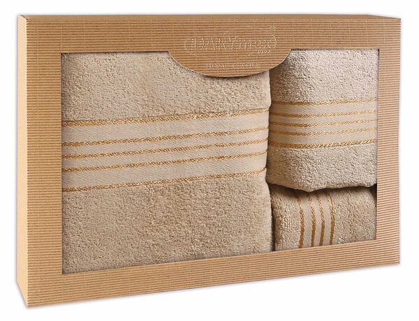 BAVLNĚNÉ RUČNÍKY TIWANO SADA 1KS 30X50 CM, 1KS 50X90 CM, 1KS 70X140 CM CAPPUCCINO