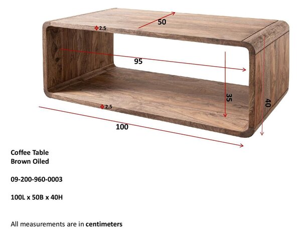LOUNGE Konferenční stolek Sheesham 100x50x40, hnědý, olejovaný