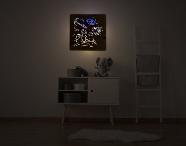 "Malý princ" světelný obraz s baterií 42x42 cm provedení povrchu: dub