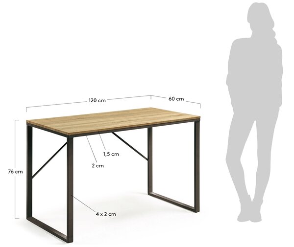Přírodní pracovní stůl Kave Home Talbot 120 x 60 cm s černou podnoží