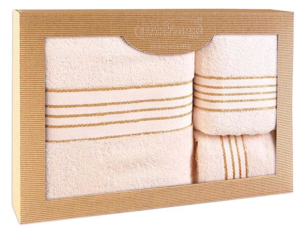 BAVLNĚNÉ RUČNÍKY TIWANO SADA 1 KS 30X50 CM, 1 KS 50X90 CM, 1 KS 70X140 CM KRÉMOVÁ