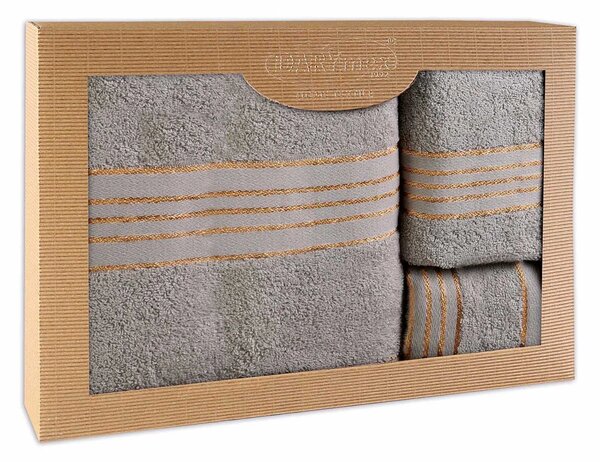 BAVLNĚNÉ RUČNÍKY TIWANO SADA 1 KS 30X50 CM, 1 KS 50X90 CM, 1 KS 70X140 CM ŠEDÁ