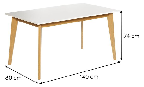 ARBYD Bílý dřevěný jídelní stůl Thia 140 x 80 cm