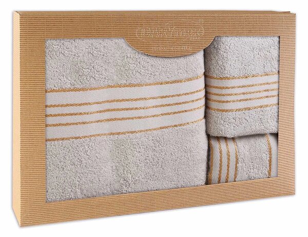 BAVLNĚNÉ RUČNÍKY TIWANO SADA 1 KS 30X50 CM, 1 KS 50X90 CM, 1 KS 70X140 CM SVĚTLEŠEDÁ