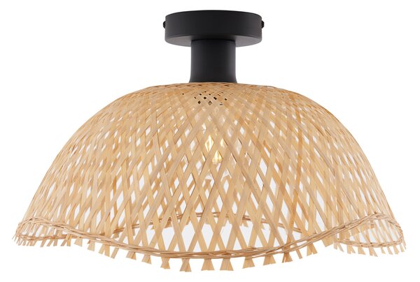 Stropní svítidlo v art deco stylu, černé s přírodním bambusovým stínítkem 40 cm - Alka