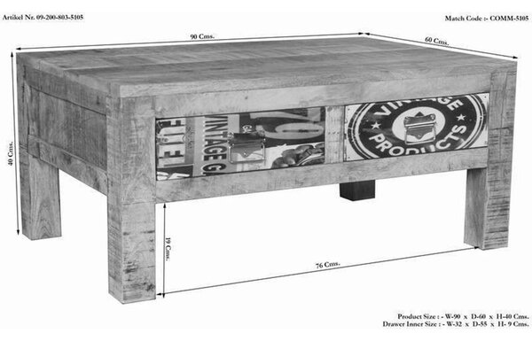 LOUNGE Konferenční stolek mango 90x60x40 vícebarevný lakovaný