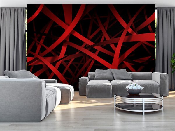 Abstraktní tapeta červené stuhy + lepidlo ZDARMA Velikost (šířka x výška): 350x245 cm