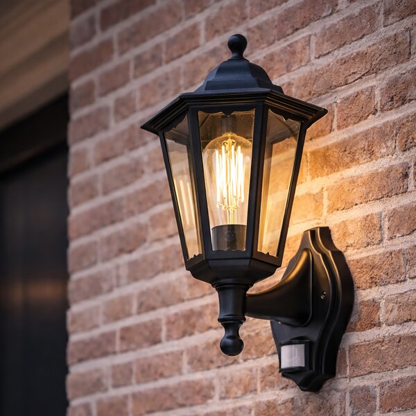Venkovní nástěnná lampa černá s pohybovým senzorem - Havana IP44