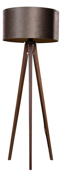 Stojací lampa na třech nohách z ořechového dřeva s hnědým sametovým stínítkem 50 cm - Tripod Classic