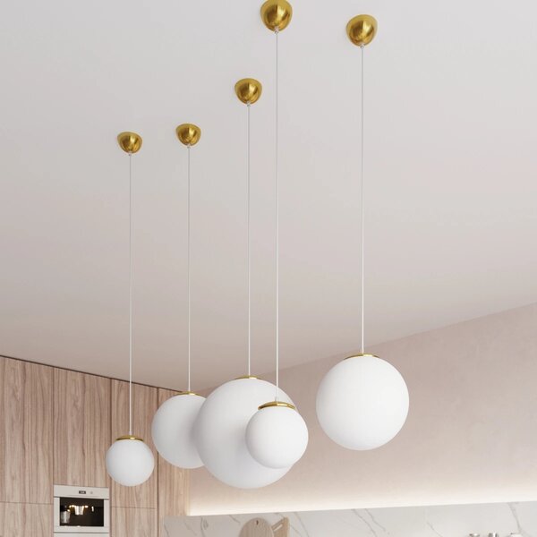 Závěsné svítidlo Ugo, 1x bílé skleněné stínítko, (fi 20 cm), g