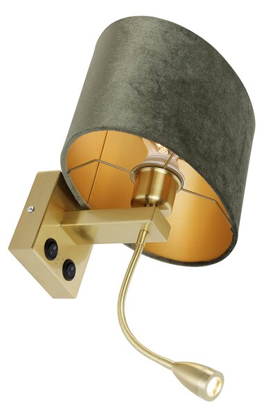 Nástěnná lampa mosazná s oválným sametovým stínítkem zelená 25 cm - Brescia Combi