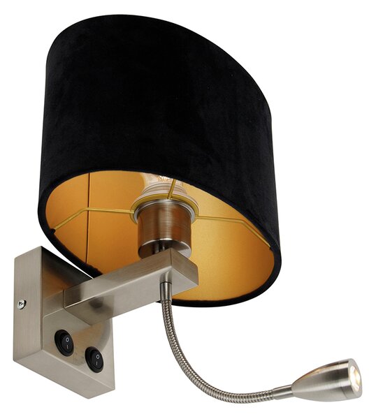 Nástěnná lampa z oceli s oválným sametovým stínítkem, černá, 25 cm - Brescia Combi
