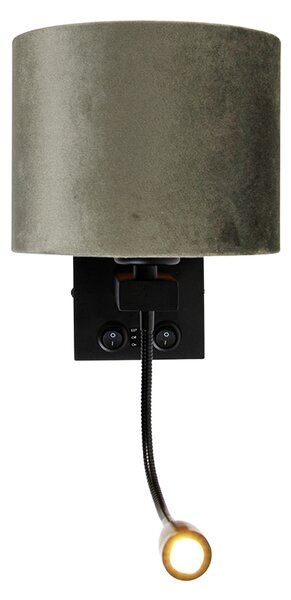 Nástěnná lampa černá s zeleným sametovým stínítkem 18 cm - Brescia