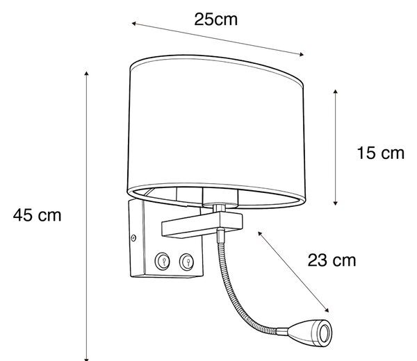 Nástěnná lampa mosazná s oválným sametovým stínítkem s designem listů 25 cm - Brescia Combi