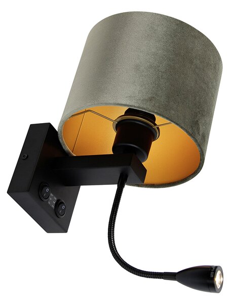 Nástěnná lampa černá s zeleným sametovým stínítkem 18 cm - Brescia