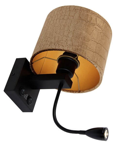 Nástěnná lampa černá s sametovým stínítkem, design krokodýl 18 cm - Brescia