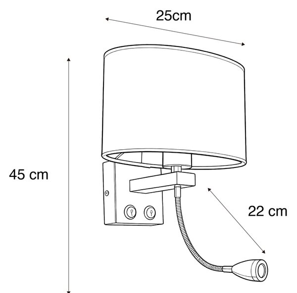 Nástěnná lampa z oceli s oválným sametovým stínítkem, černá, 25 cm - Brescia Combi